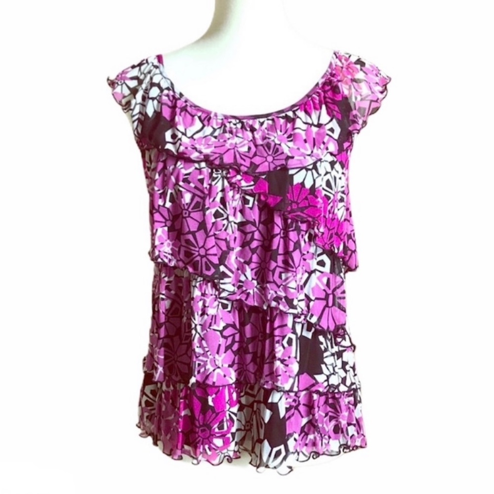 APT. 9 Floral Pink Sleeveless Ruffle Top